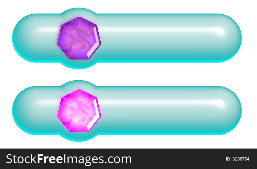 Rollover buttons with violet and fuchsia jewels and cyan grayish plastic feel. Rollover buttons with violet and fuchsia jewels and cyan grayish plastic feel