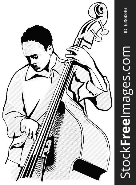 Vector of an ink drawing illustration of a bass player