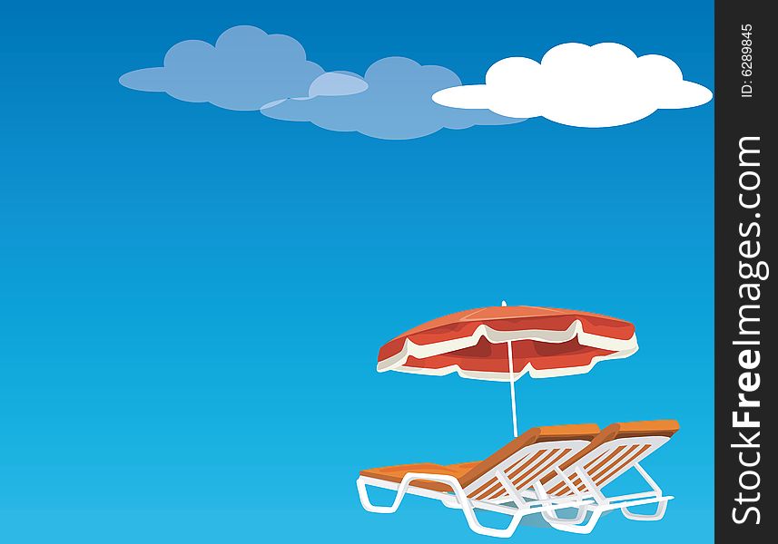 Beach chair in the blue sky and white clouds in the background