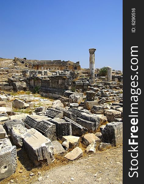 Ruins of Ancient city Hierapolis. Pamukkale.