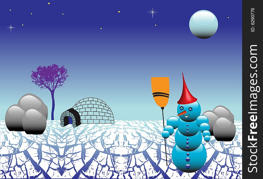 Snowman on frozen land