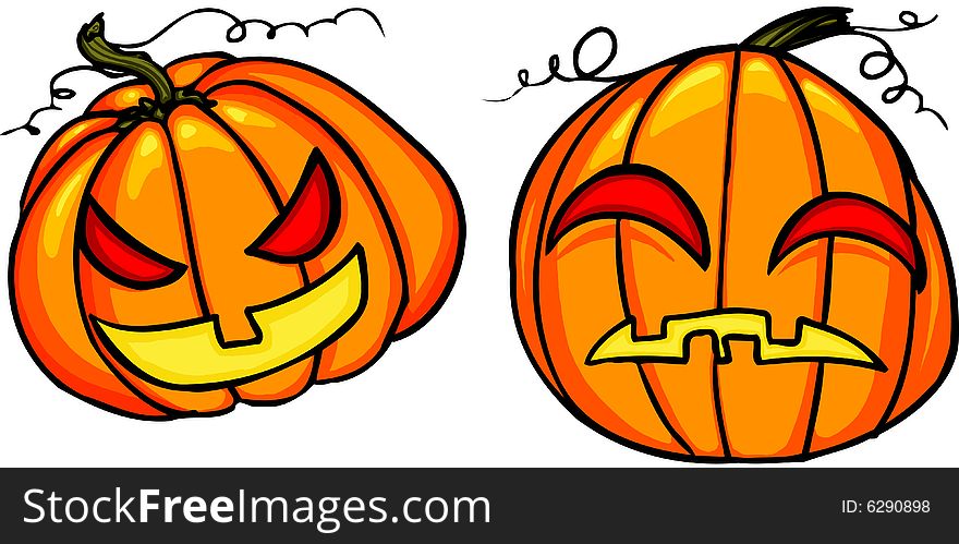 Two halloween pumpkins coloured with computer