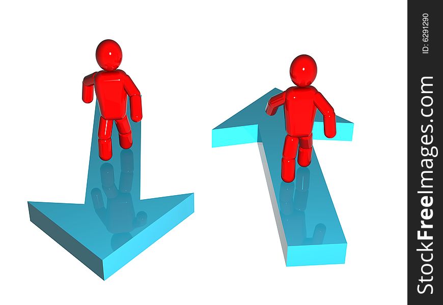 3d persons staying on the pointers. 3d render.