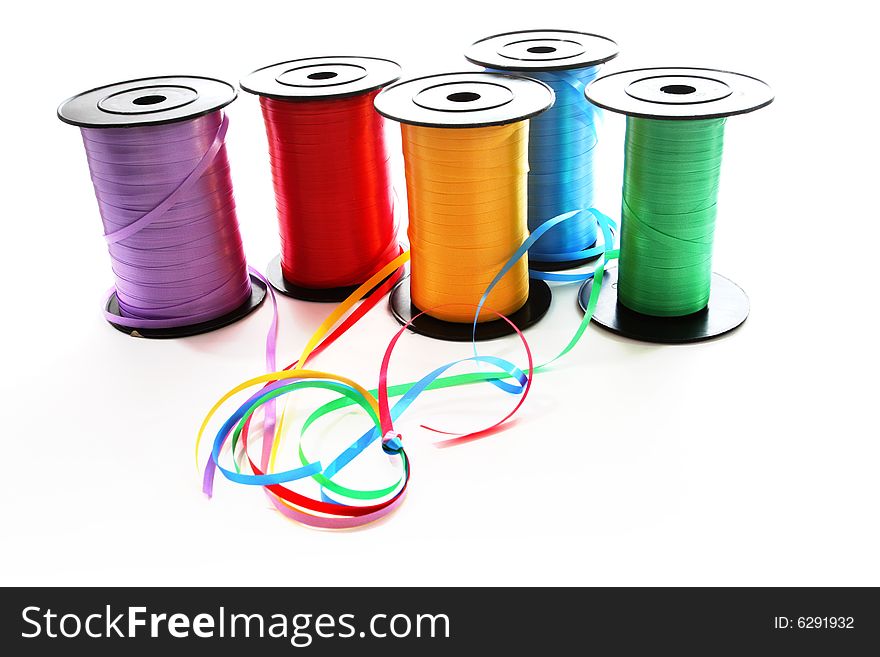 Different colour ribbons on white background
