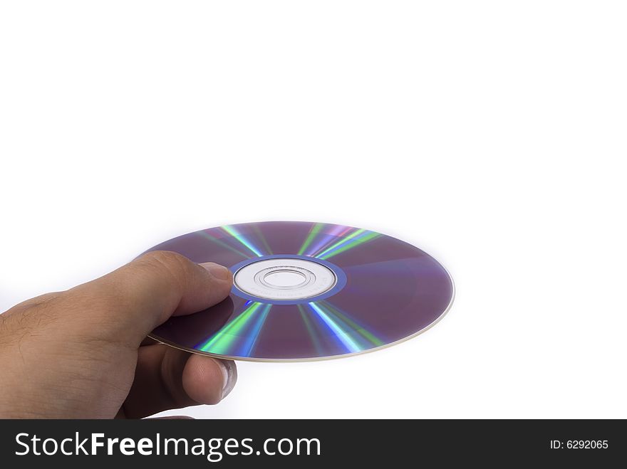 A hand holding CD isolated on a white background