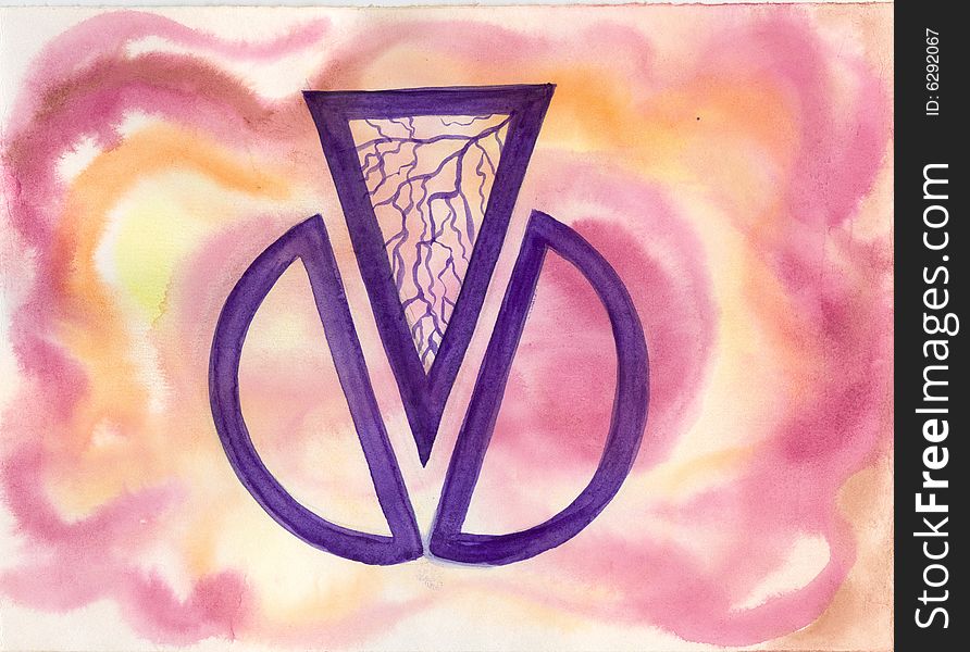 Watercolour hand drawn picture on violet-yellow-pink. Watercolour hand drawn picture on violet-yellow-pink