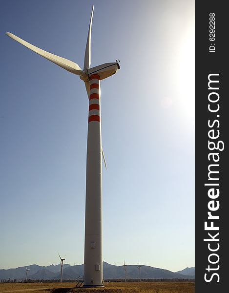 Wind power generator on a desert field