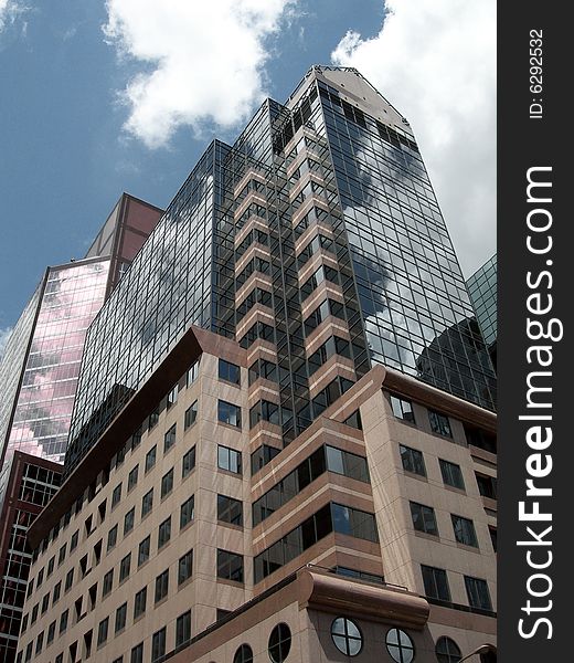 Glass modern building building with sky reflect. Glass modern building building with sky reflect