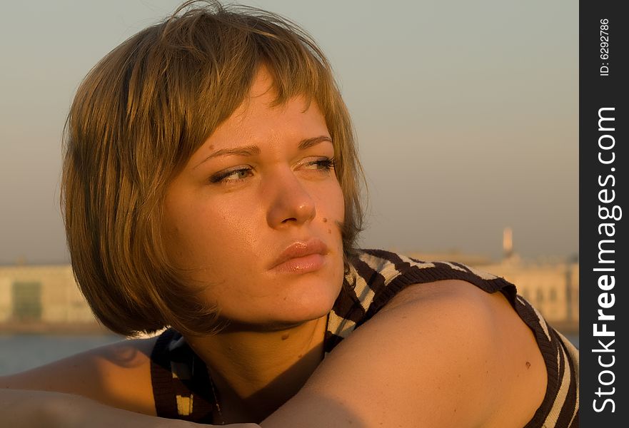 Portrait of the young woman on the roof. Portrait of the young woman on the roof