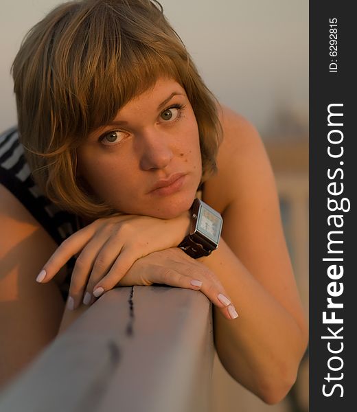 Portrait of young woman on the roof. Portrait of young woman on the roof