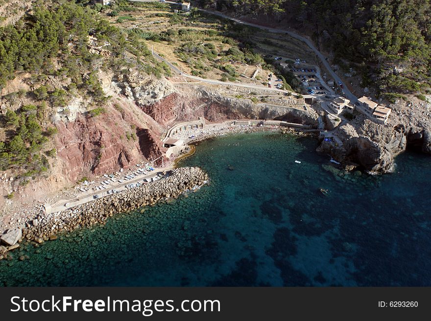 Mediterranean coastline from air in Majorca in Spain