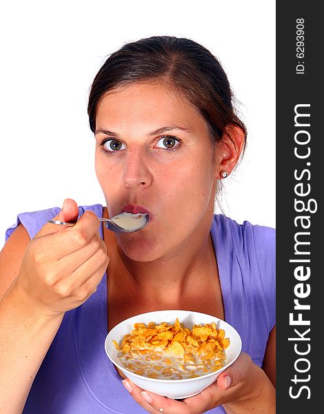 Young Woman Eating Cornflakes