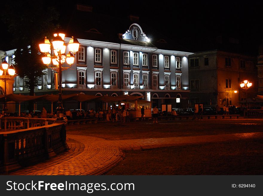 Fairy-tale buildings in Timisoara's square. Fairy-tale buildings in Timisoara's square