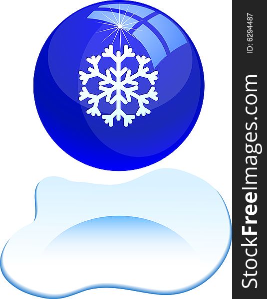 Snowflake on blue ball. Vector illustration. Snowflake on blue ball. Vector illustration.