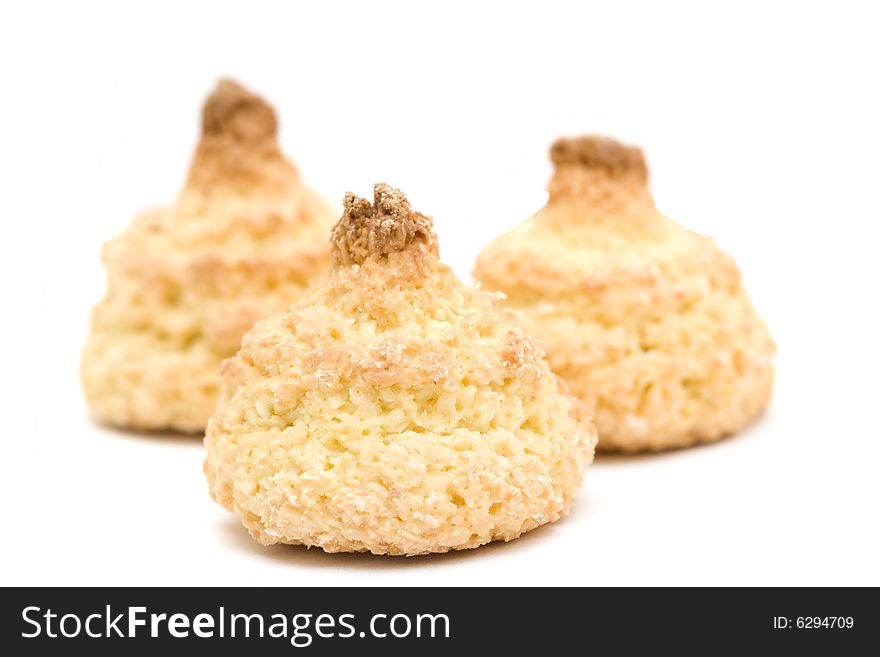 Coconut cookies on white background