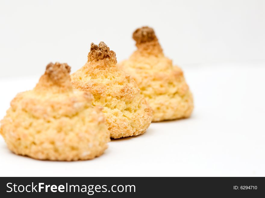 Coconut cookies on white background