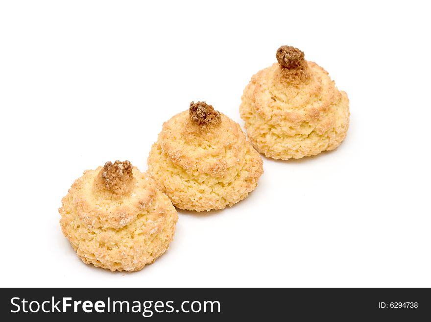 Coconut cookies on white background