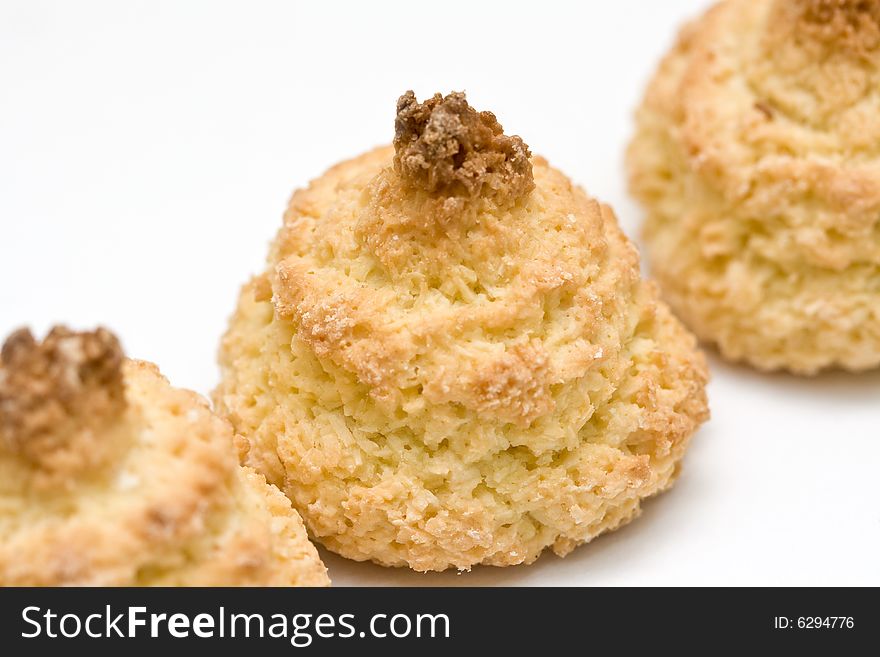 Coconut cookies on white background