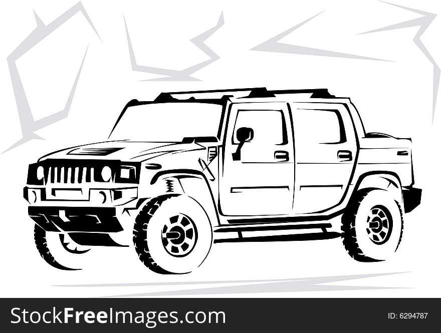 Illustration of a military off-road car it is isolated on the white