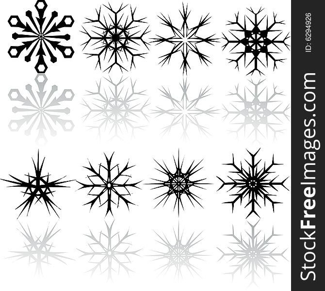 Snowflakes, isolated black on white
