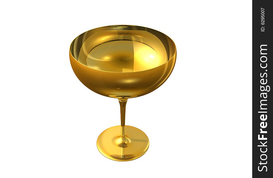 Gold colored wine cup in white background. Gold colored wine cup in white background