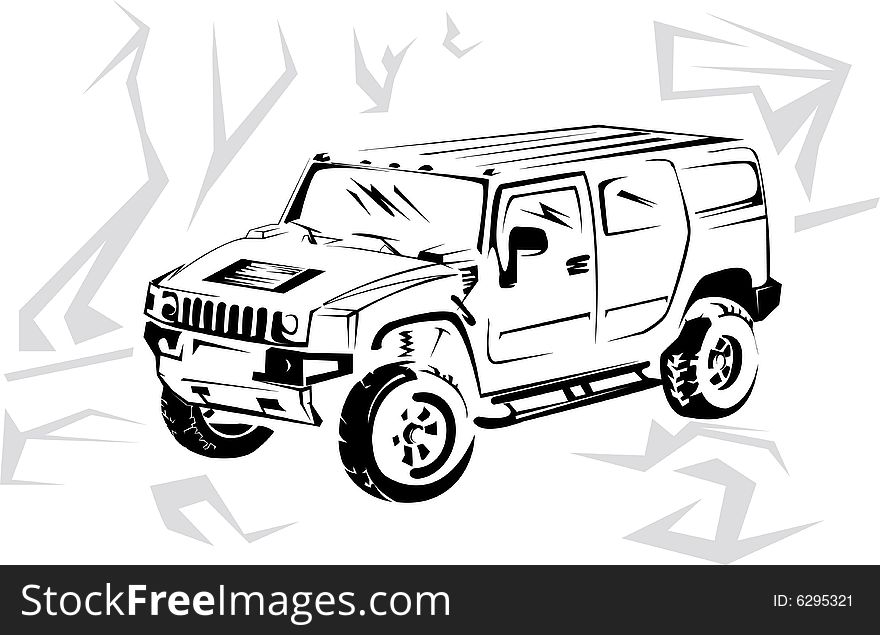 Illustration of a military off-road car it is isolated on the white
