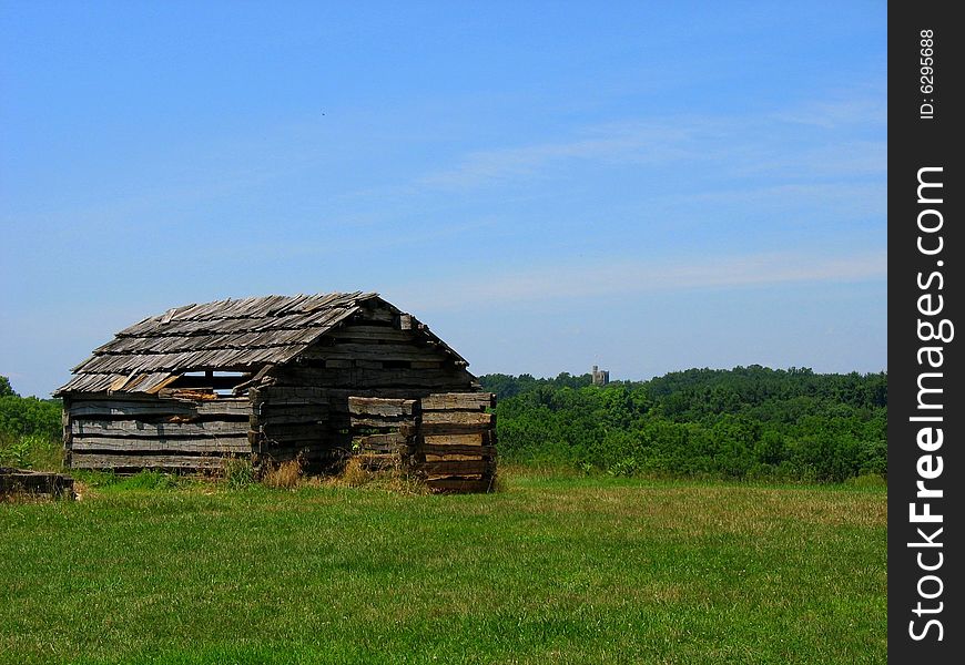 A recreation of the type of log cabin used by George Washington's army at Valley Forge