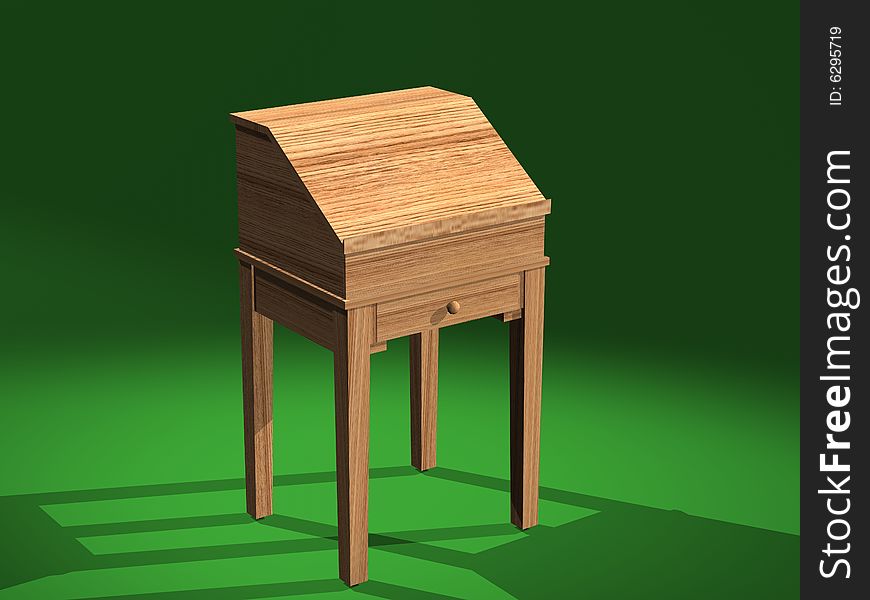 A computer generated image of a 3D model of a Shaker desk, created with 3D Studio Max. This is a 3/4 front view. A computer generated image of a 3D model of a Shaker desk, created with 3D Studio Max. This is a 3/4 front view.