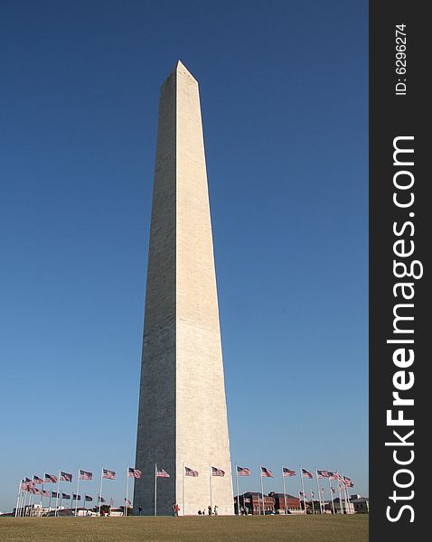 Washington Monument surrounded by American flags