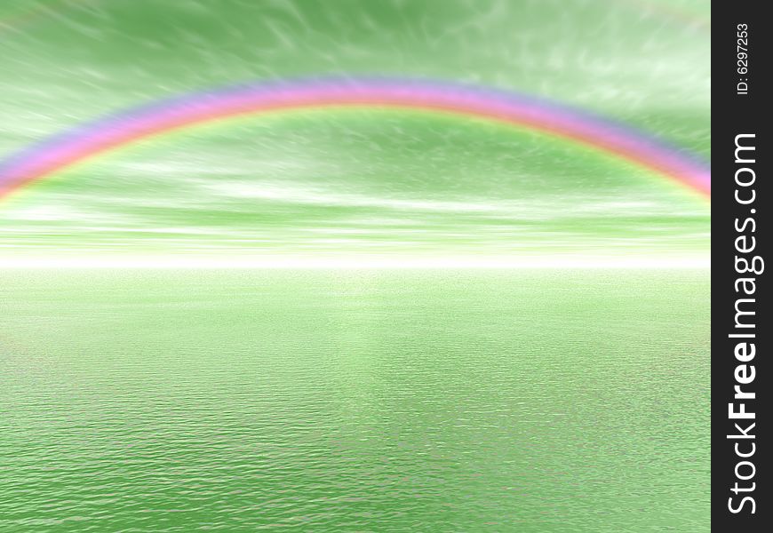 A sea landscape with a colourful rainbow in the sky. A sea landscape with a colourful rainbow in the sky