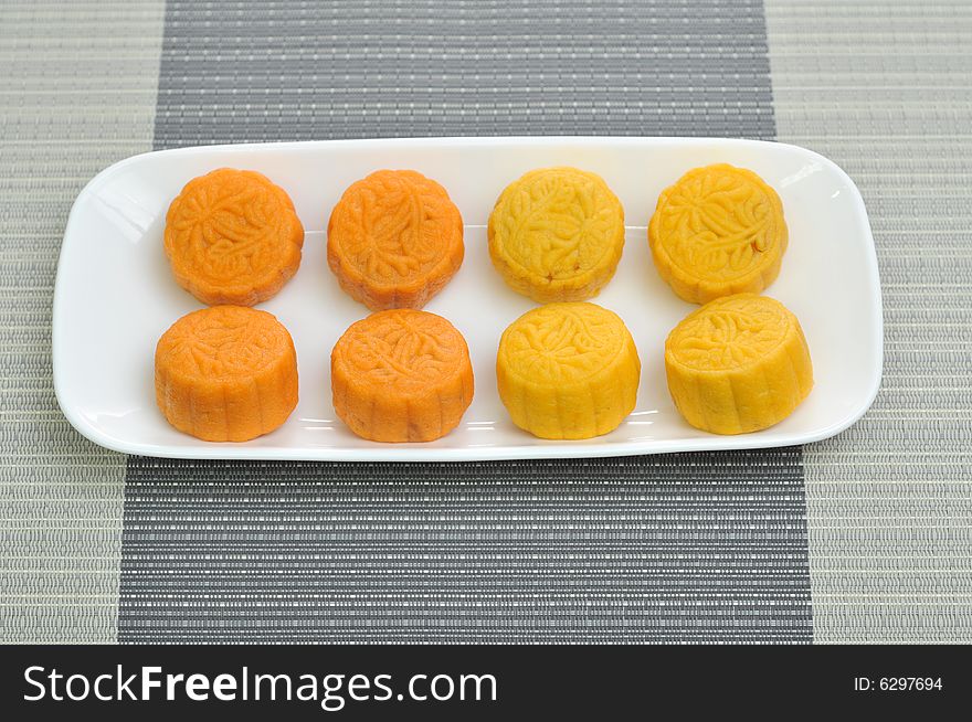 Pictures of orange and yellow skinned mooncakes. Picture here, ready to serve. Good for festival, asian and chinese contexts. Pictures of orange and yellow skinned mooncakes. Picture here, ready to serve. Good for festival, asian and chinese contexts.