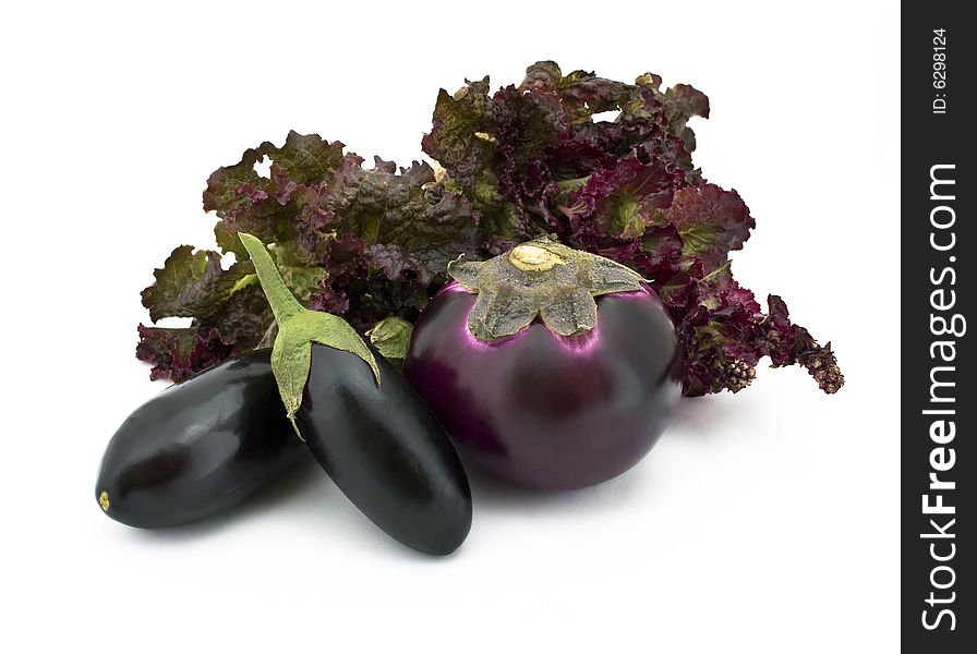 Aubergine and cabbage isolated on white background. Aubergine and cabbage isolated on white background