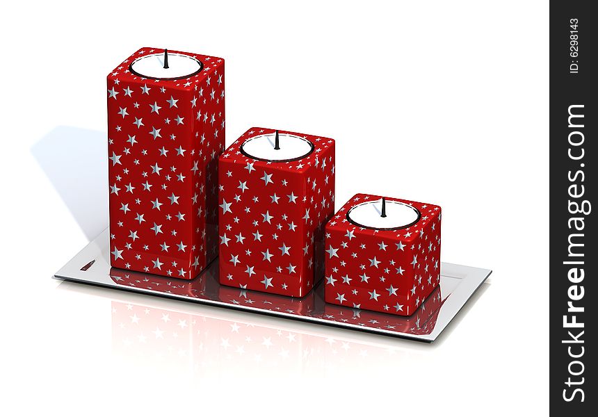 Christmas red candle on silver tray - digital artwork