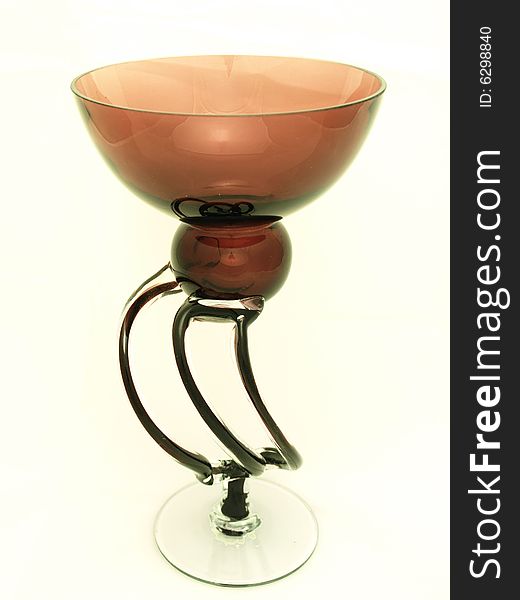 Glass Red Bowl With Black Stem