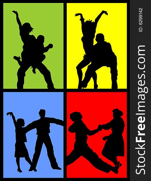 4 Illustrations of dancing couples vector. 4 Illustrations of dancing couples vector