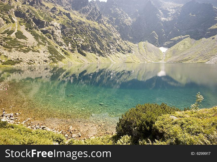 Lake shore in Polish Tatra mountains region