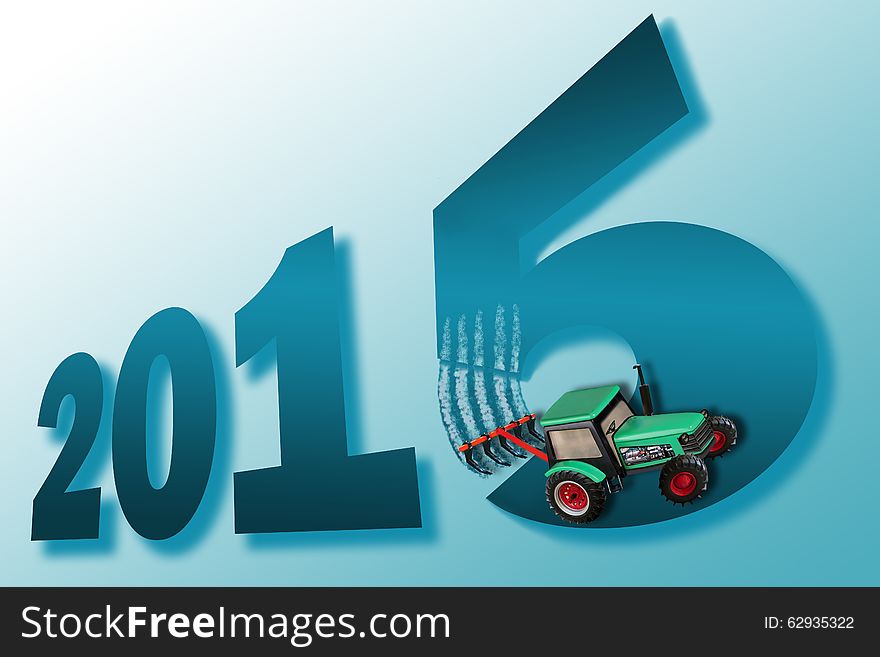 New year 2016 is coming concept. Tractor ploughing number 5 to illustrate transition from year 2015 to 2016. Creative idea. New year 2016 is coming concept. Tractor ploughing number 5 to illustrate transition from year 2015 to 2016. Creative idea.
