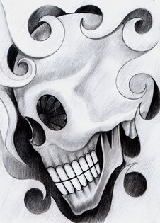 Art Skull Head Tattoo. Royalty Free Stock Photo