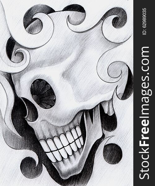 Art design head skull mix graphic tribal for tattoo hand pencil drawing on paper. Art design head skull mix graphic tribal for tattoo hand pencil drawing on paper.