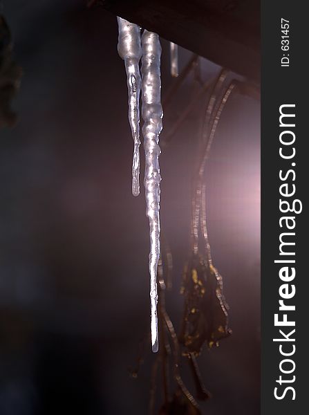 The image of an icicle in light. The image of an icicle in light