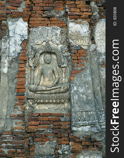 Buddha Carving on Wall at Wat Phra Ram, Ayutthaya (Thailand)