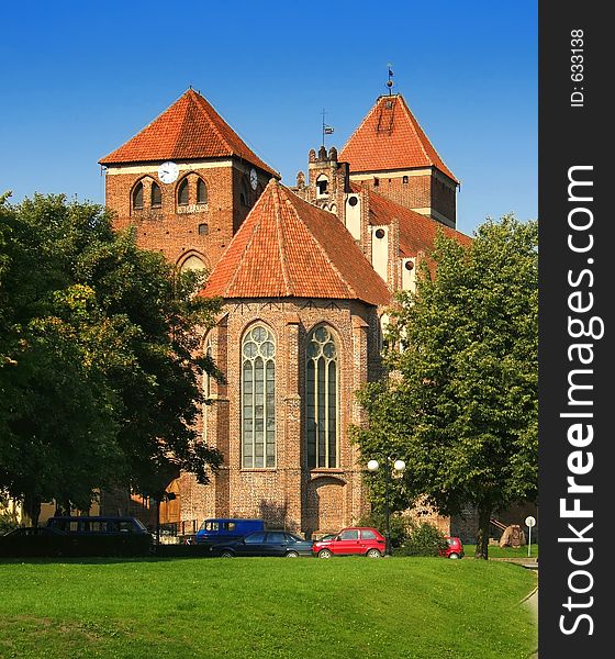 Old red brick church in Poland