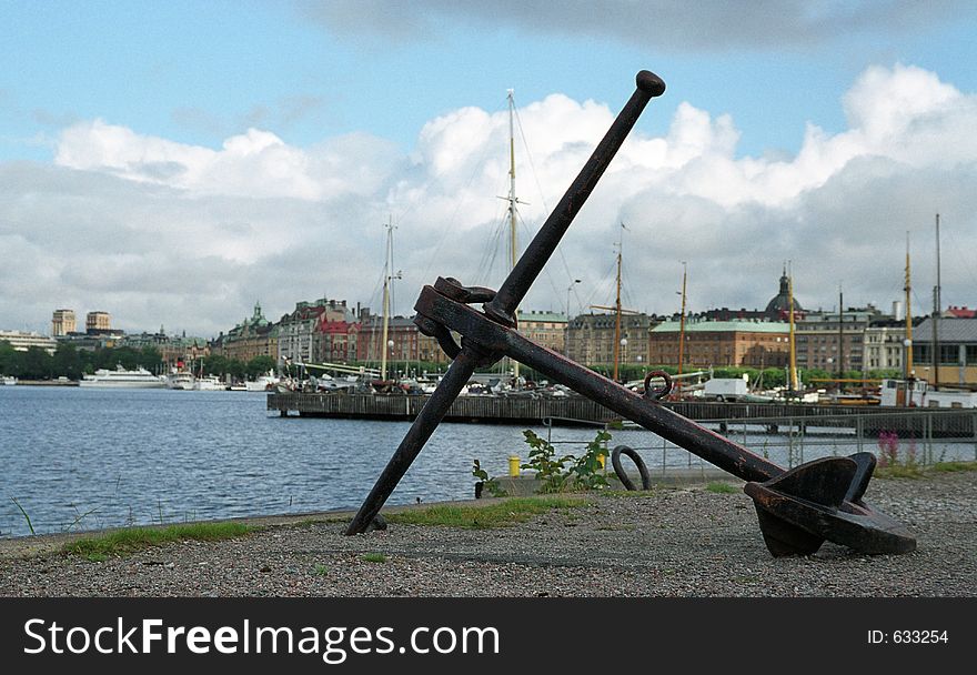 Anchor as a monument on quay of Stockholm. Anchor as a monument on quay of Stockholm