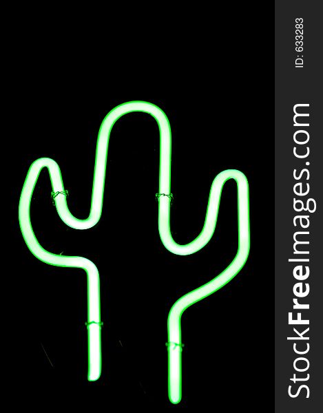 Green neon sign in the shape of suaguaro cactus. Green neon sign in the shape of suaguaro cactus