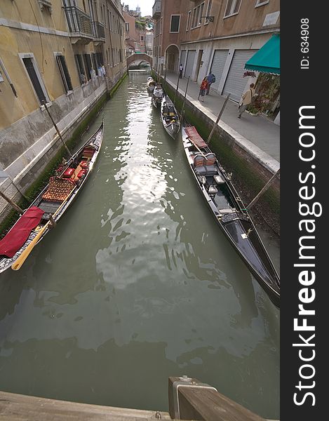 Gondolas at a canal in Venice,Italy