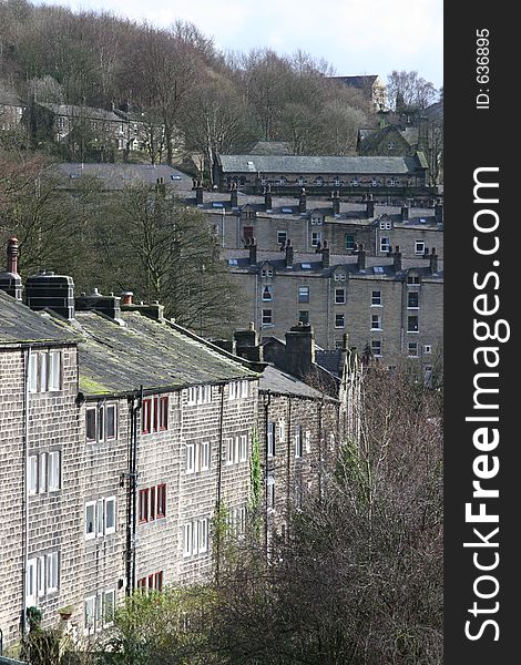 Terraced housing in industrial revolution town, northern England. Terraced housing in industrial revolution town, northern England