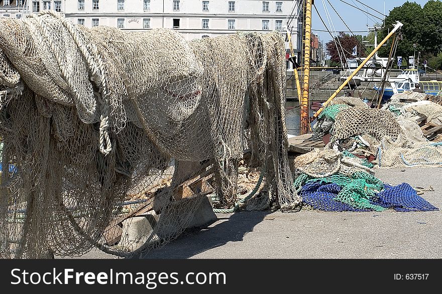 Fishing nets drying in French harbour