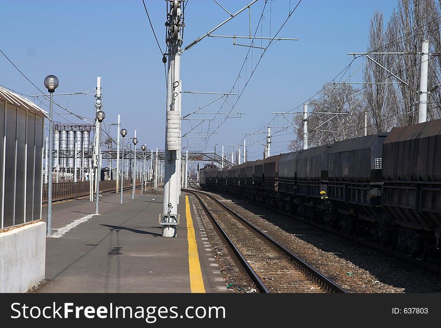 Railway station empty with industrial landscape