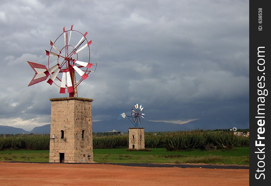 Windmills Field in the country in Majorca