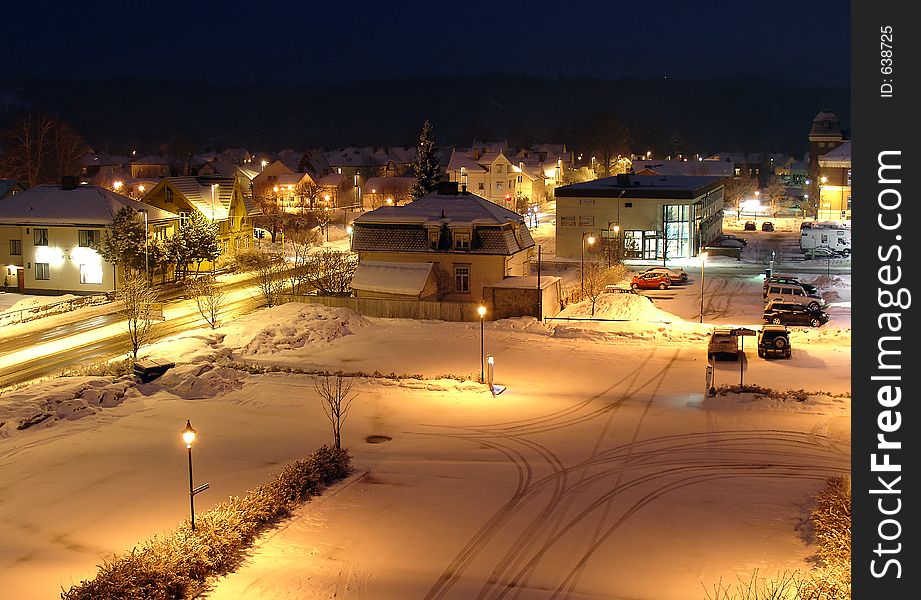 Central square on a winter night